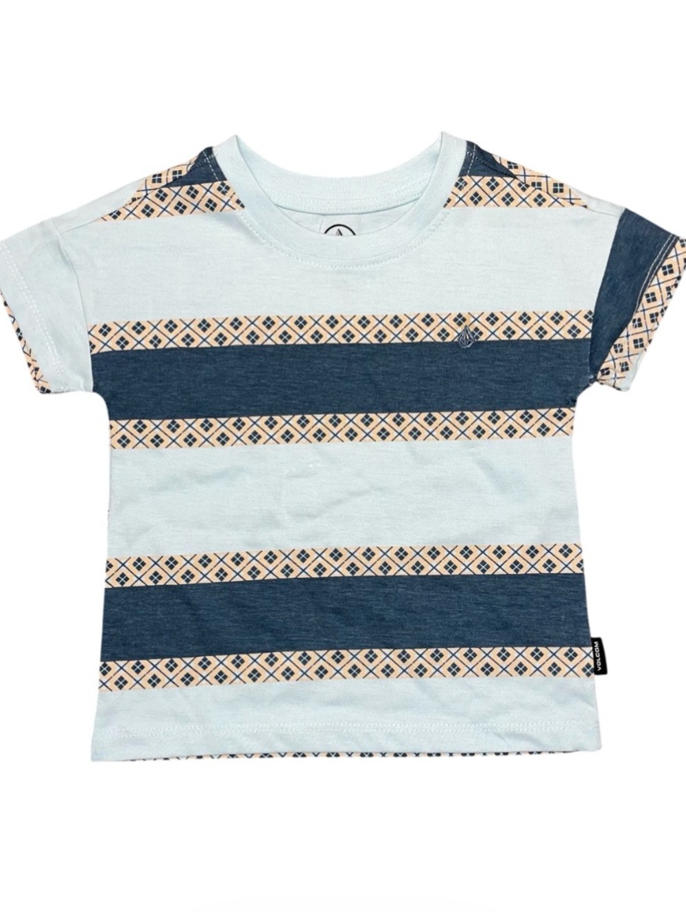 Volcom Blue Yellow Striped Boys Threaded Logo Short Sleeve Tee Shirt NWOT 3T